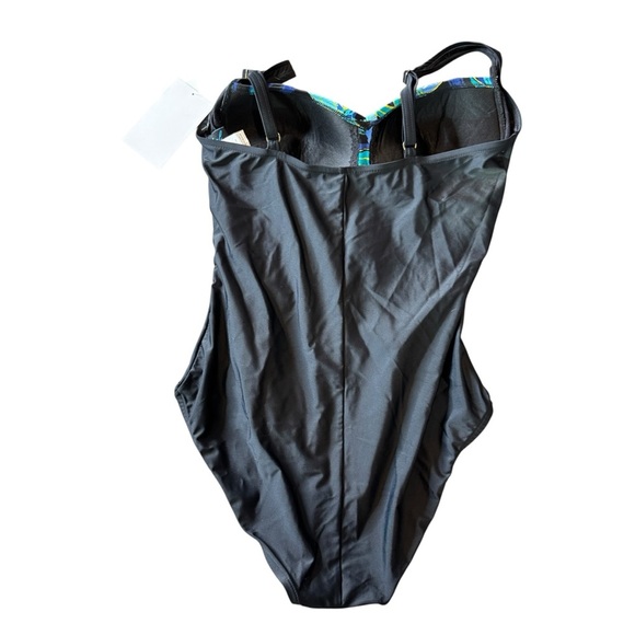 Azul by Maxine of Hollywood Sz 14 Black Leaf Women’s One Piece Swimsuit NWT - Picture 2 of 13